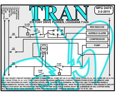 Tran T2 Aerobic Septic Control Panel with timer and air switch